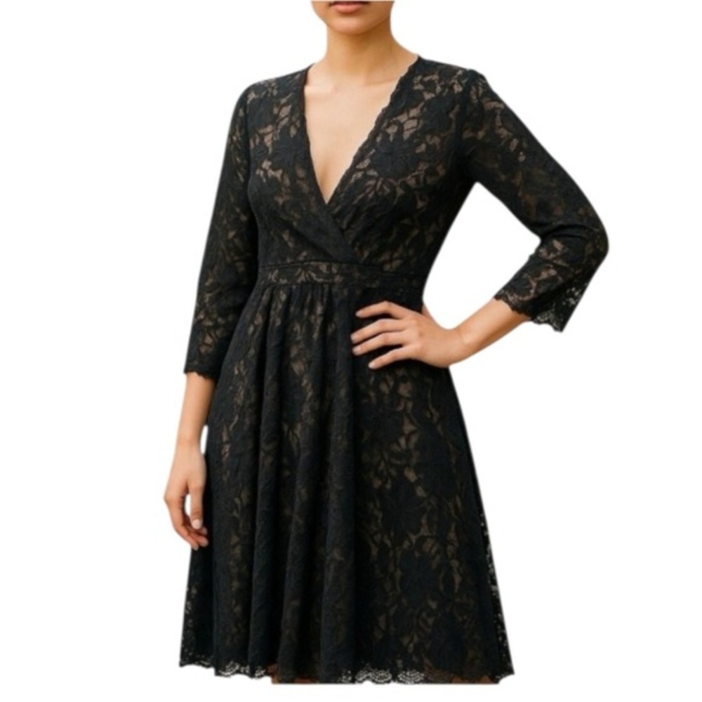 R & K black Surplice Crocheted Floral Lace Party Cocktail dress Plus Size 18 New